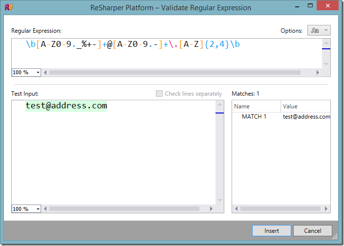 Regex validatior